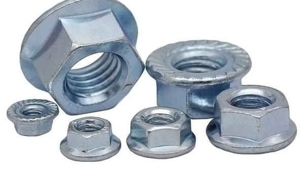 Producción de tuerca de brida hexagonal de zinc azul y blanco de grado 8,8 tuerca de tuerca de diente de flor